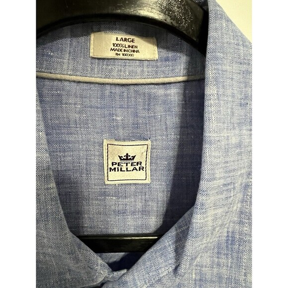 Peter Millar Shirt Mens L Blue 100% Linen Button Up Preppy Casual Lightweight - Picture 2 of 5